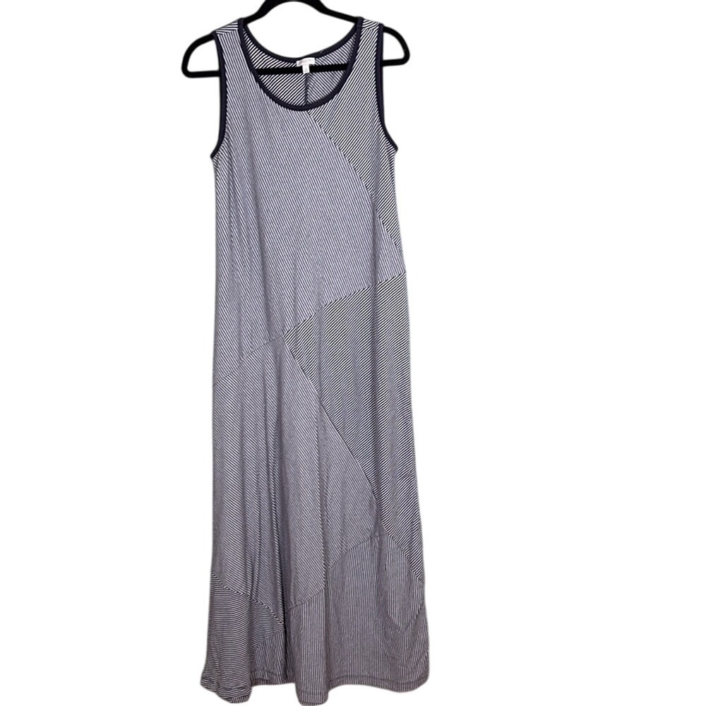 Talbots Navy White Striped Sleeveless Cotton Modal Maxi Tank Dress Womens Medium